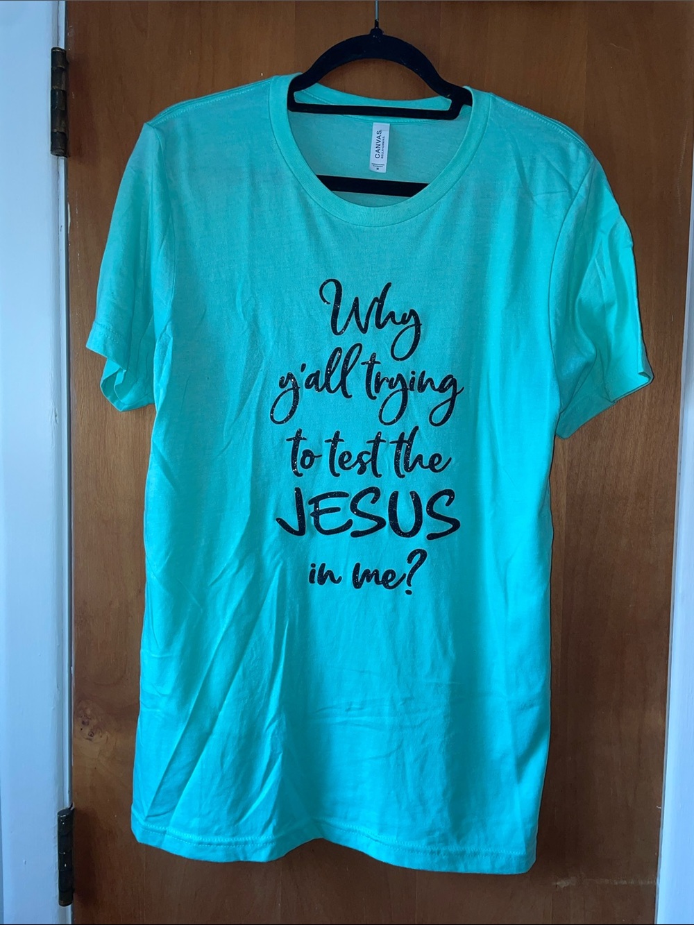 Bella Canvas Turquoise Graphic Tee with Black Script